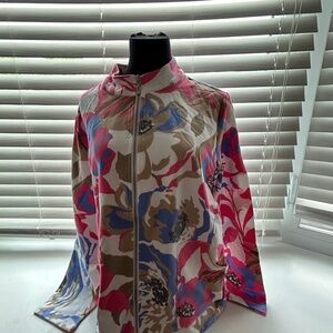 Susan Graver Weekend Jacket Printed French Terry Zip Front Jacket Pink/Blue L